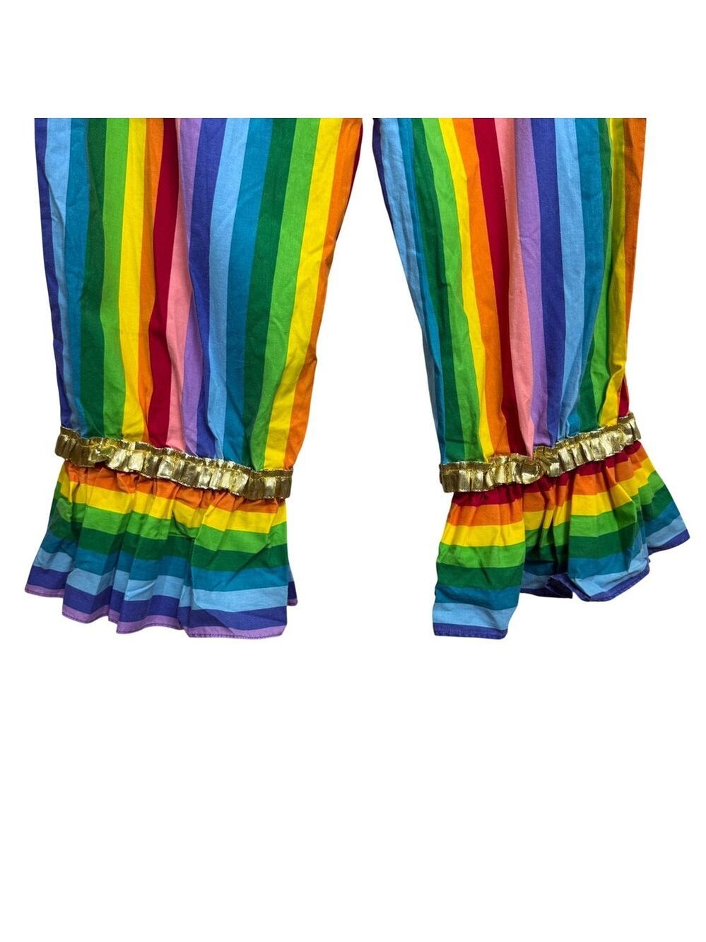 Vintage Handmade Rainbow Striped Ruffle Hem Pants Gold Clowncore Festival XL - Picture 3 of 6